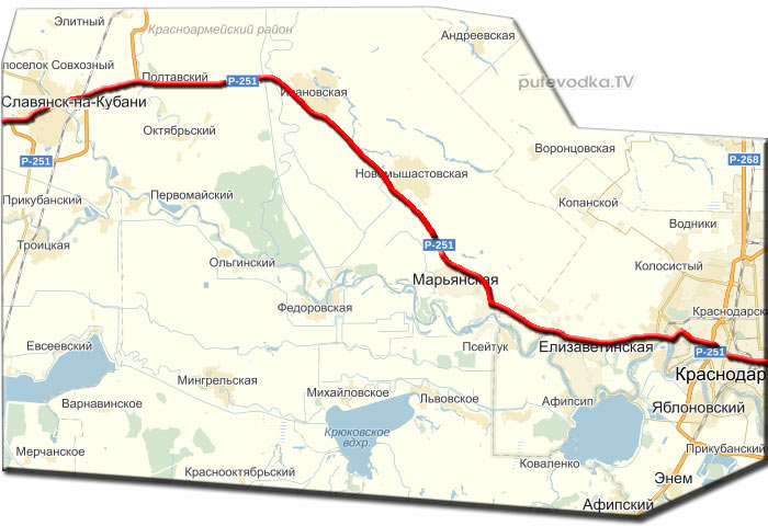 Гулькевичи — Темрюк. Карта маршрута.