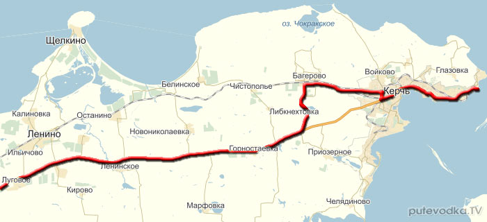 Керченская переправа — Симферополь — Алушта. Карта маршрута.