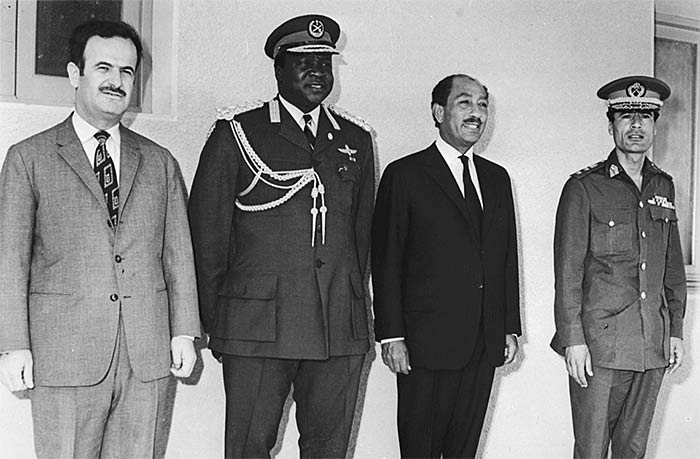 Совместное фото: Хафез Асад, Сирия; Иди Амин, Уганда; Анвар Саддат, Египет; Муамар Каддафи, Ливия. 1972 год. Фото: AFP / EAST NEWS